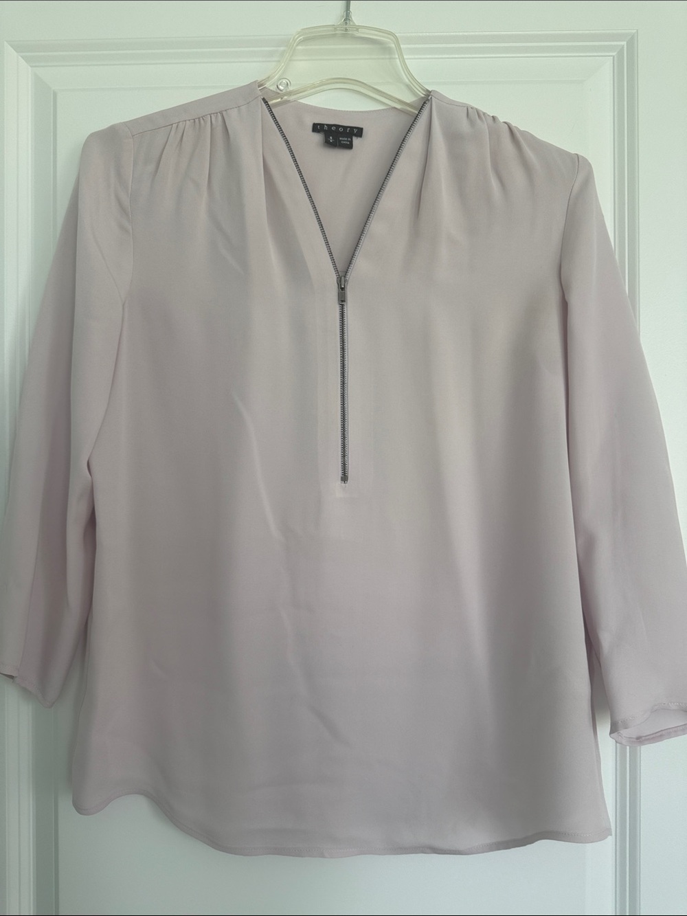 Theory Women's silk  Light Blush Zip-Front Blouse
